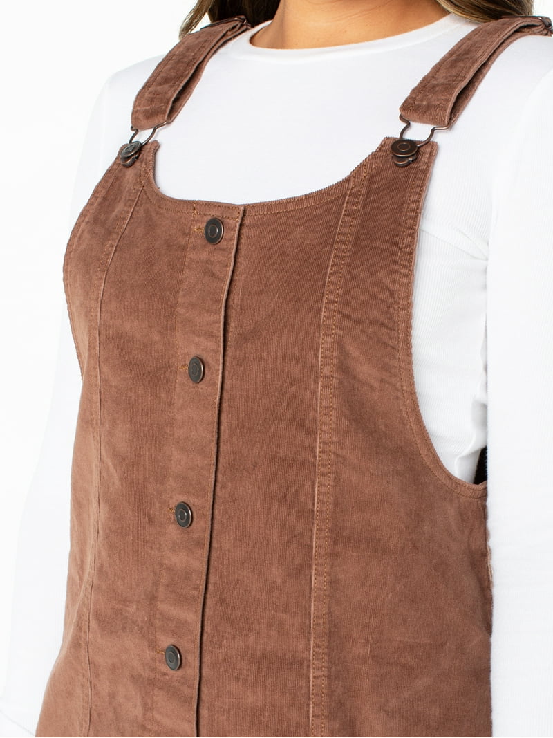 celebrity pink women's pinafore button down dress Celebrity Pink Women's and Women's Plus Corduroy Pinafore Mini Dress, Sizes  XS-4X