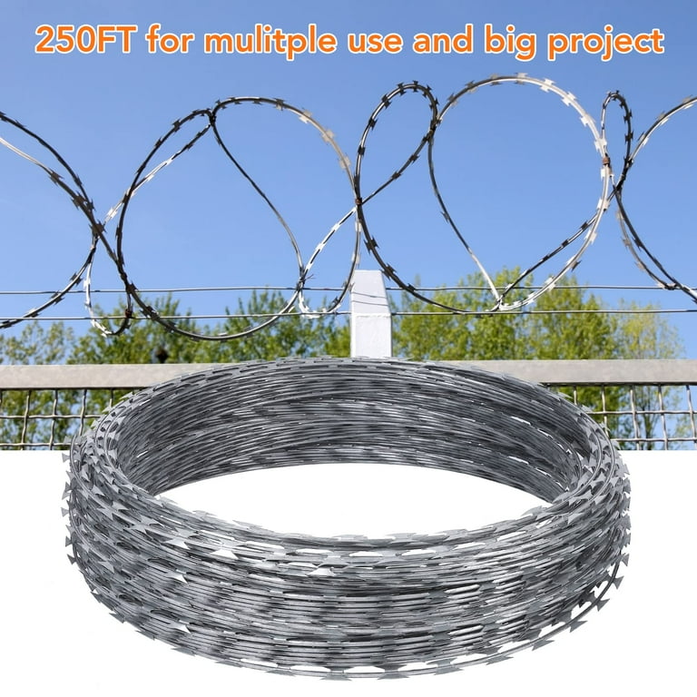 WhizMax 250FT Razor Wires Razor Barbed Wire 50FT Per Roll Razor Wire Fencing Razor Fence Barbed Wire Galvanized Steel Razor Wire for Garden Fence