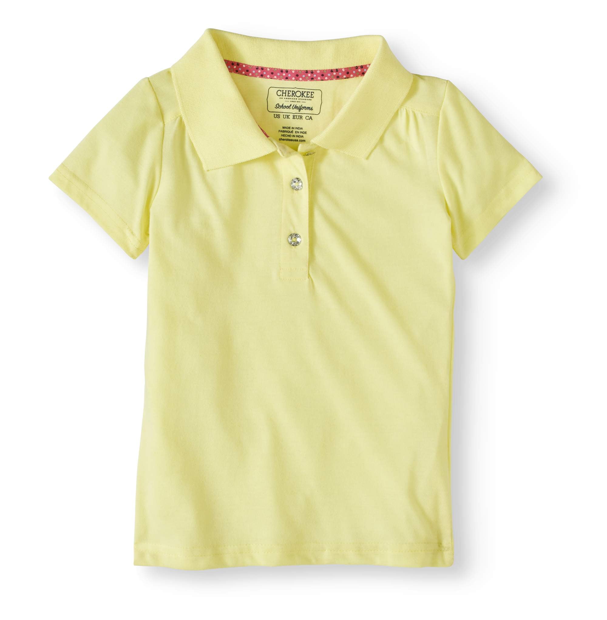 CHEROKEE Girls Uniform Short Sleeve Polo with Faux Twofer