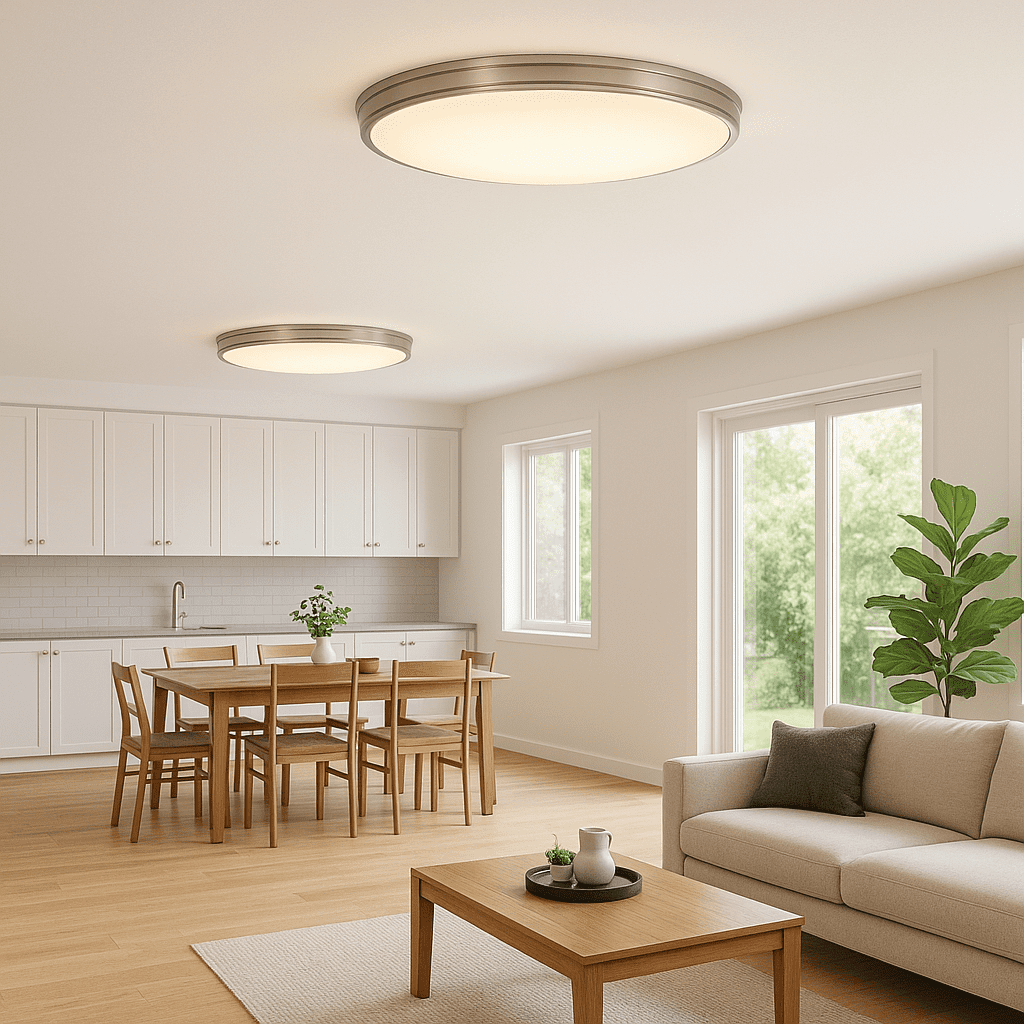 Design House Owens 32" Integrated LED Modern Dimmable 1 Light Brushed Nickel Flush Mount Ceiling Light with White Frosted Shade