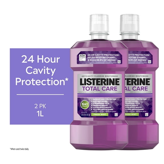 Listerine Total Care Fresh Mint Anticavity Fluoride Mouthwash Oral Care, 2 x 1 L