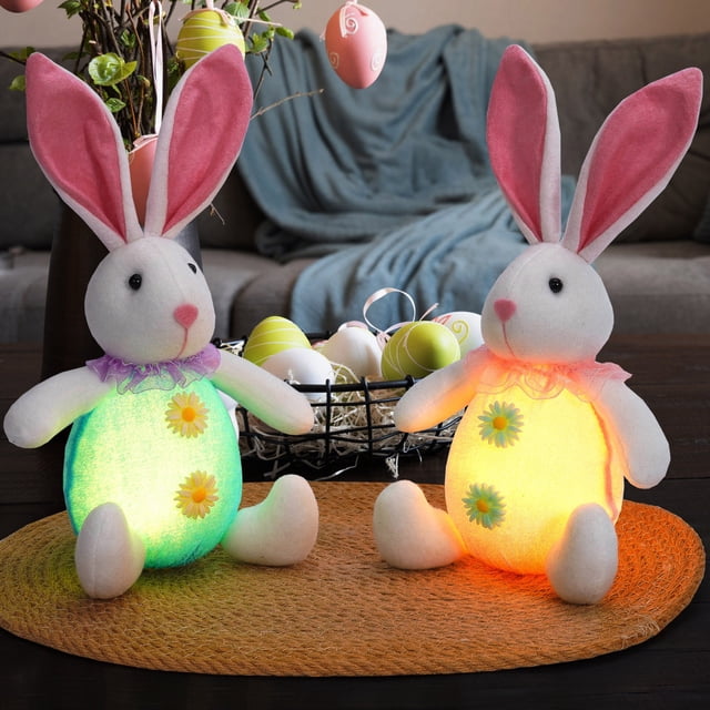 Xihbxyly Conejito Peludo, Adorables Orejas Caídas, Suave Material de Poliéster, Adorable Decoración de Pascua, Regalo de Cumpleaños, Ideal para Habitación Infantil, 18 Cm, Funciona con Pilas (Pilas N