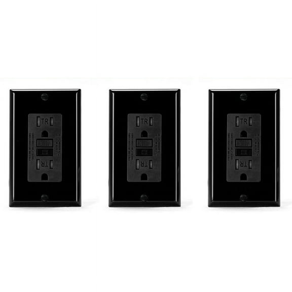 3X GFCI Outlet 15 Amp, Self-Test GFI Electrical Outlet, Tamper GFCI Receptacle with Wall Plate Black
