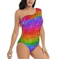 thumbnail image 3 of Haiem Colorful Glitter Women's One Piece Swimsuits Tummy Control One Shoulder Bathing Suits Ruffle Swimwear-Small, 3 of 8