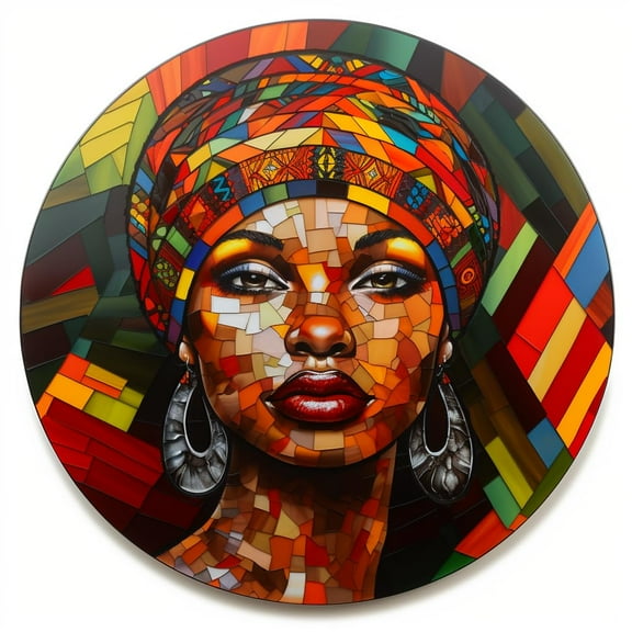 DIY Stamped Cross Stitch Kits Stained Glass Circle Shape Beautiful African Woman 11CT Needlepoint Embroidery Counted Cross Stitch Kits Art Craft Wall Decor 35x35cm(8)