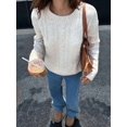 thumbnail image 6 of Women'S Casual Vacation Wool Solid Color Sweater Autumn and Winter Round Neck Long Sleeve Pullover Top Apricot Color M, 6 of 9
