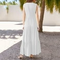 thumbnail image 6 of Ecqkame Women Summer Fashion Dresses Solid Color Sleeveless Casual Vacation Long Dresses V Neck Smocked Flowy Tiered Beach Sundress with Pockets White XXL, 6 of 6