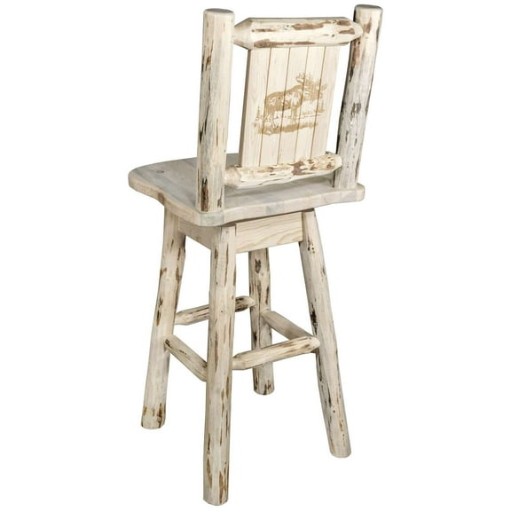 Montana Collection Counter Height Barstool w/ Back & Swivel w/ Laser Engraved Moose Design, Clear Lacquer Finish