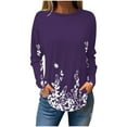 thumbnail image 3 of QATAINLAV Shirts for Women Floral Printing Long Sleeve Pullover Loose Fit T Shirts Round Neck Sweatshirt Casual Fall Blouse Best Sales Today Purple XL, 3 of 5