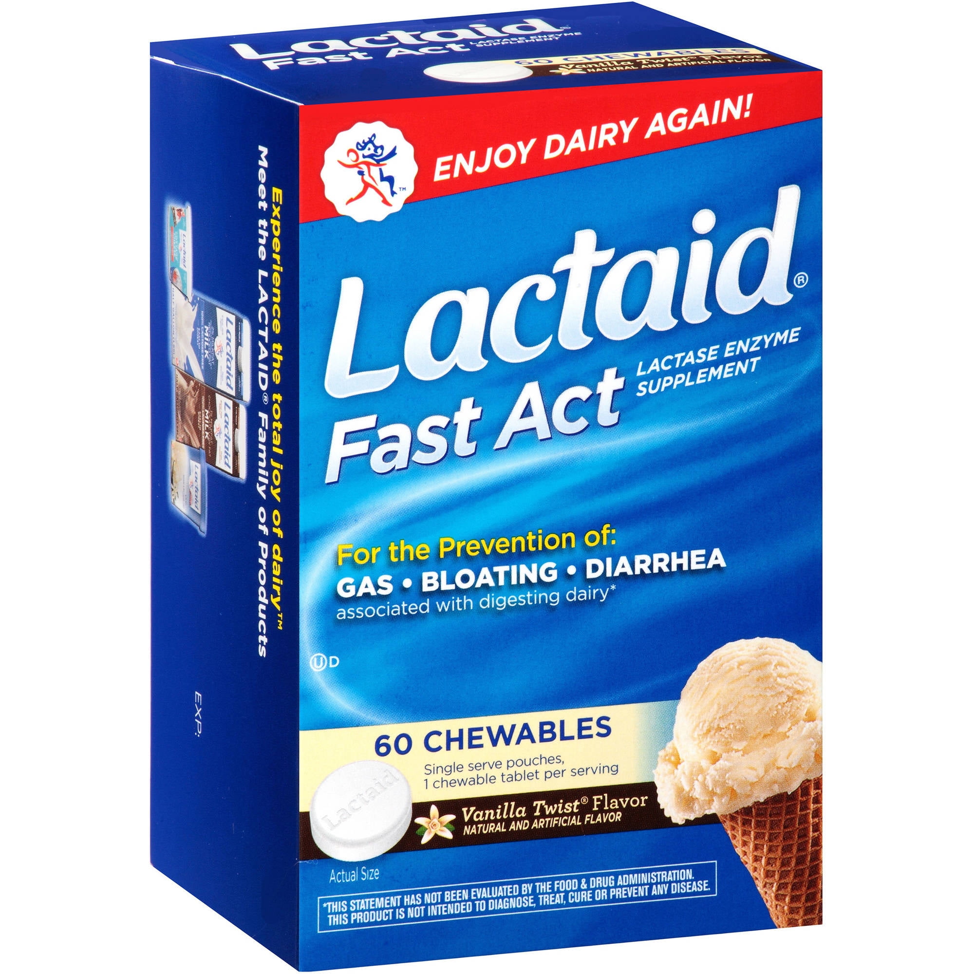 Lactaid Fast Act Chewable Tablets, Vanilla Twist, 60 CT (Pack of 3