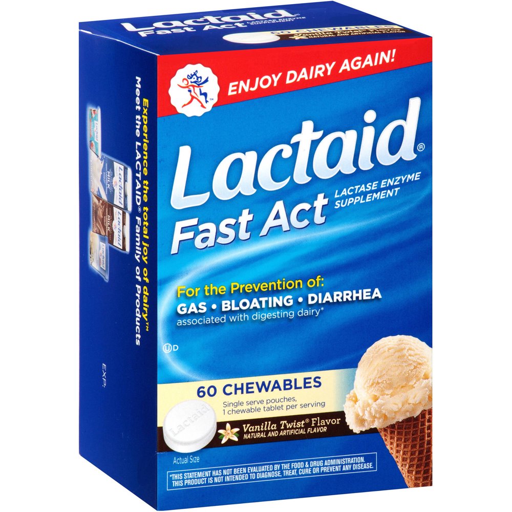 Lactaid Fast Act Chewable Tablets, Vanilla Twist, 60 CT (Pack of 3