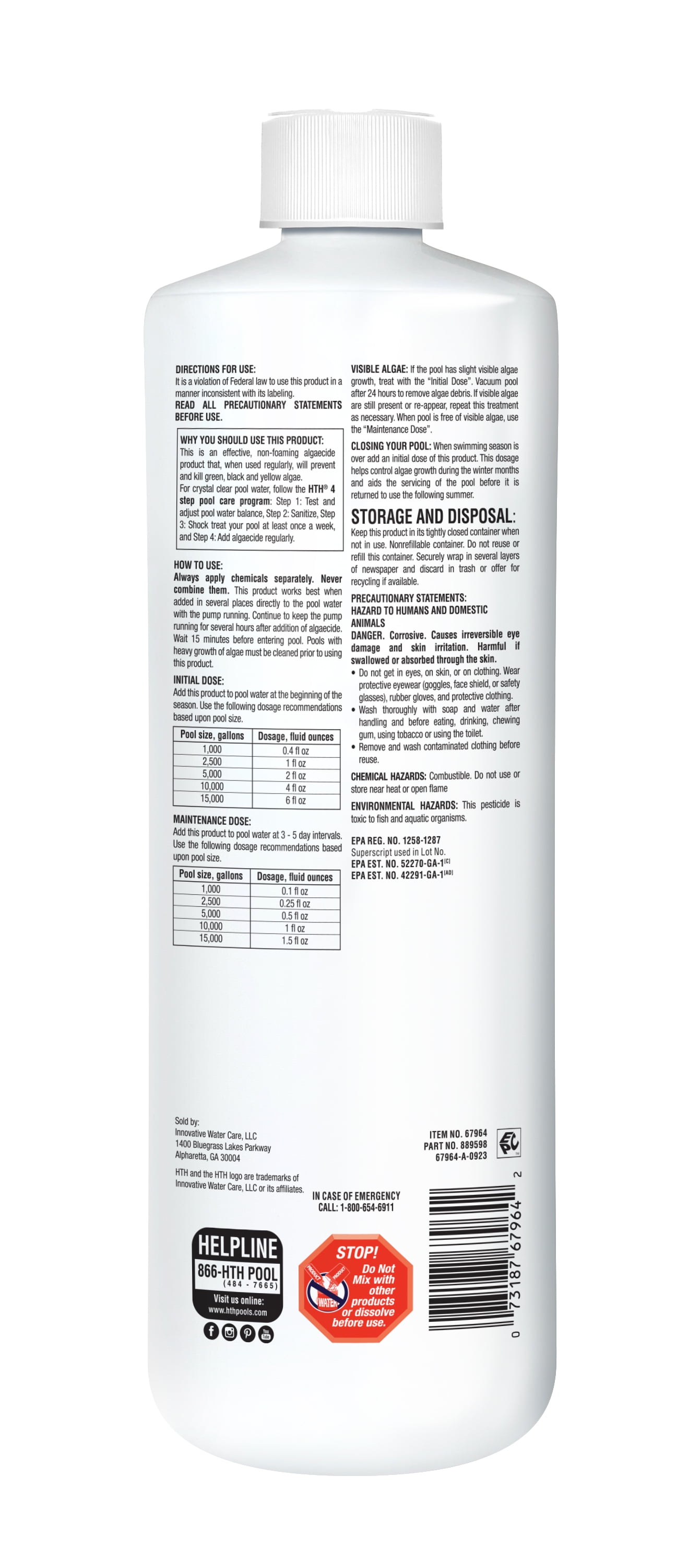 (3 pack) HTH Algae Guard Advanced — Liquid, 28 fl oz — Pool Algaecide Compatible with All Pool Types