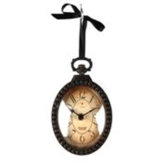 Zentique 6.25" Black and Ivory Oval Rustic Finish Hanging Wall Clock