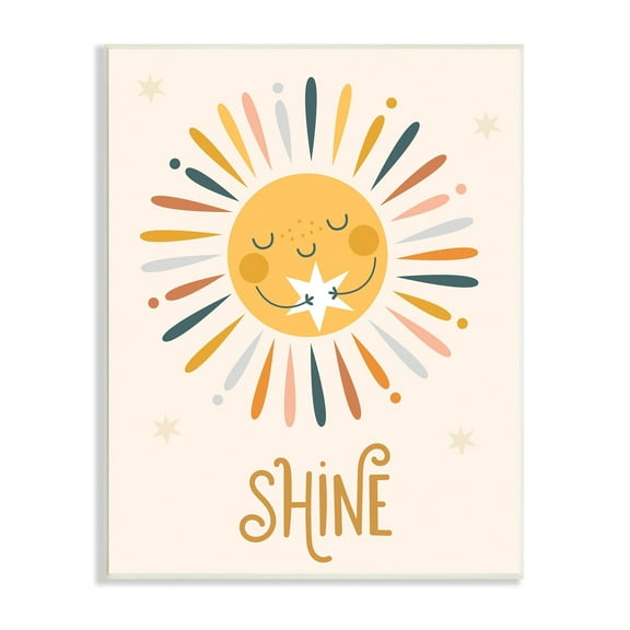 Stupell Industries Shine Phrase Uplifting Sun Rays Hugging Star Graphic Art Unframed Art Print Wall Art, Design by Ilis Aviles