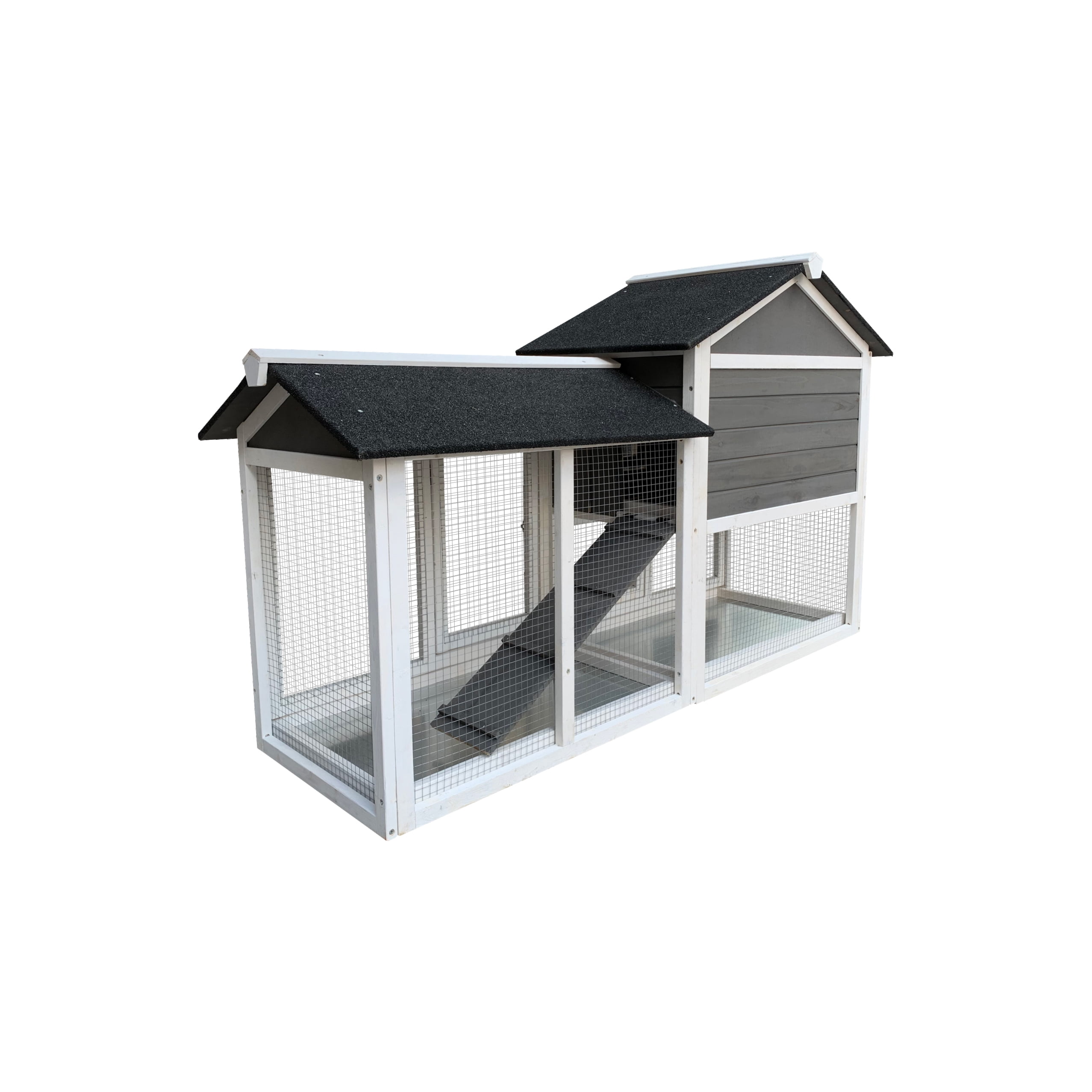 Segmart 61" Rabbit Hutch, Outdoor Indoor Chicken Coop Cage with Run, Wooden Guinea Pig Pet House Pull-Out Upper Tray, Grey