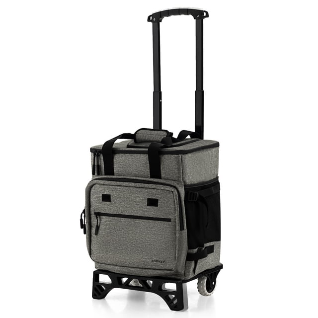 Costway 3 en 1 Carro Nevera Grande de Ruedas 40L Aislamiento Térmico y Antifugas con Bolsa Desmontable Asa Placa Inferior para Camping Picnic