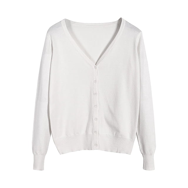 HBFAGFB Cardigan for Women Spring Autumn Knitted Long Sleeves Simple Versatile Daily Wear White Size L