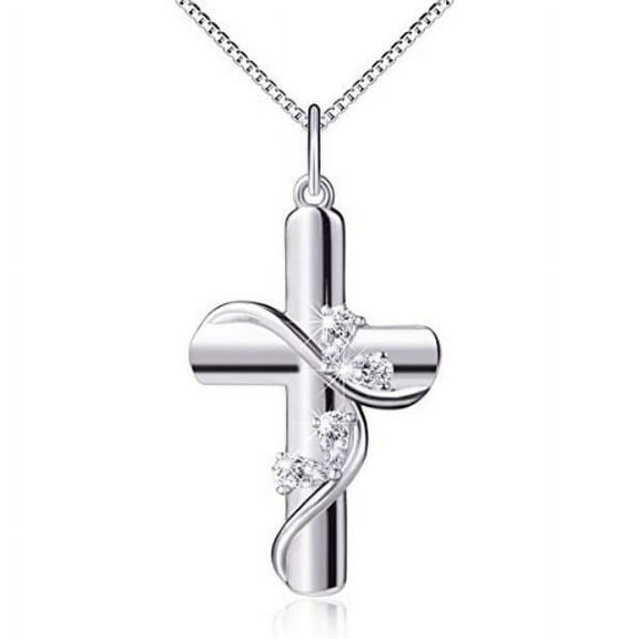 S925 Silver Faith Hope Love Cross Pendant Necklace for Women, Sterling Silver Box Chain 18", Anniversary, Birthday, Christmas, Engagement, Graduation, Mother's Day, Valentine's Day Gift