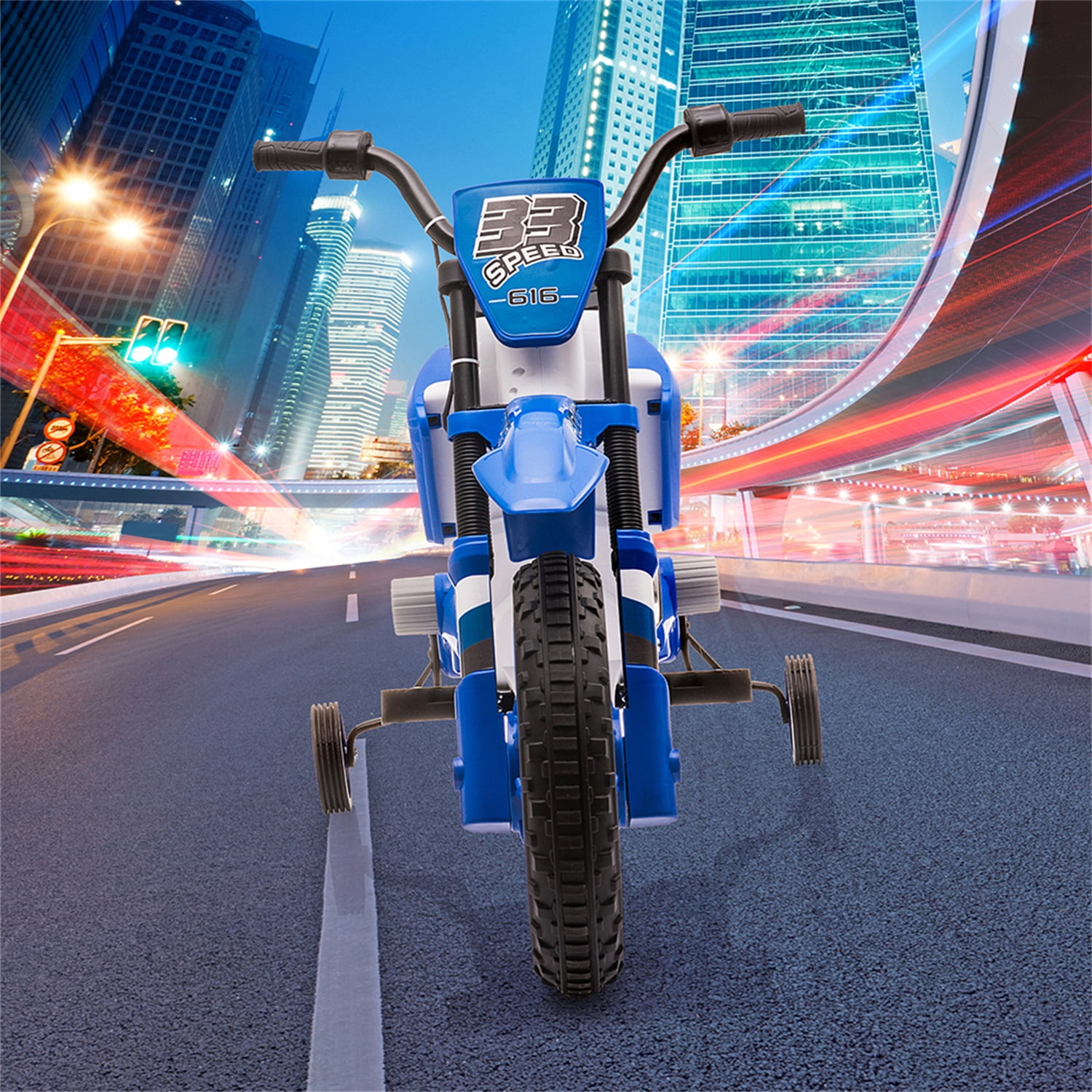 CIPACHO 12V Kids Motorcycle Dirt Bike Electric Battery-Powered Ride-On Car Toy Off-Road Street Bike with Charging Battery, Training Wheels, Blue