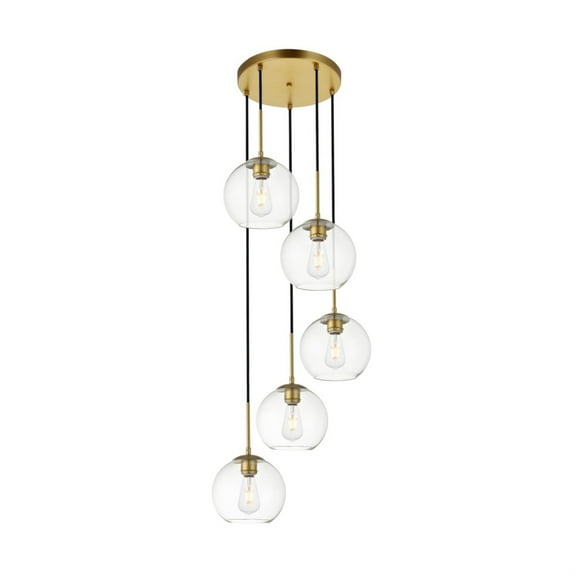 Baxter 5 Lights Brass Pendant With Clear Glass