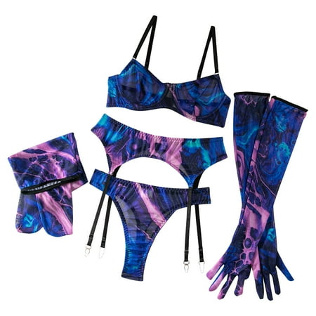 

REORIAFEE Women Floral Babydoll Lingerie Nightgown Bride Spring Summer Underwear Sexy Open Back Pajama Suit Home Clothes Set Purple S