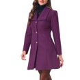 thumbnail image 4 of INSPIRE CHIC Women's Elegant Single Breasted Pea Coat Long Sleeve Winter Warm Coats Lapel A-Line Overcoat Work Office Outerwear XS Purple, 4 of 6