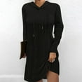 thumbnail image 2 of IROINNID Long Sleeve Dress for Women Hooded Solid Long Sleeve Drawstring Solid Pullover Dresses ,Black, 2 of 6