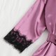 thumbnail image 4 of Lencería para Mujer Encaje Satén Sujetador Inalámbrico Camisola Pantalones Cortos Pijama Bata Conjunto De Cuatro Piezas Lencería Sexy Body Lencería De Talla Grande,Purple,2XL, 4 of 9