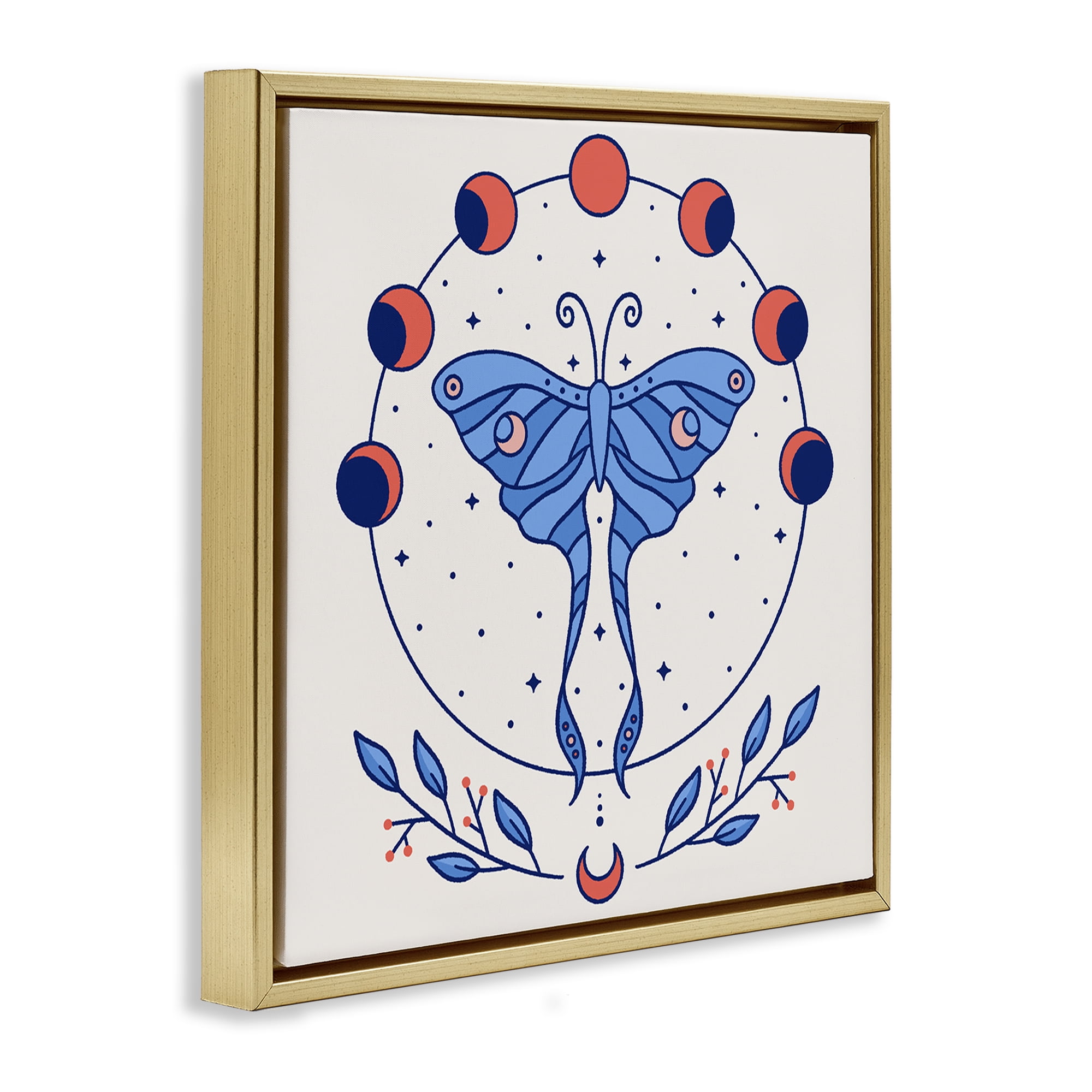 Stupell Industries Celestial Luna Moth Animals Painting Gold Floater Framed Canvas Art Print Wall Art, 25 x 25