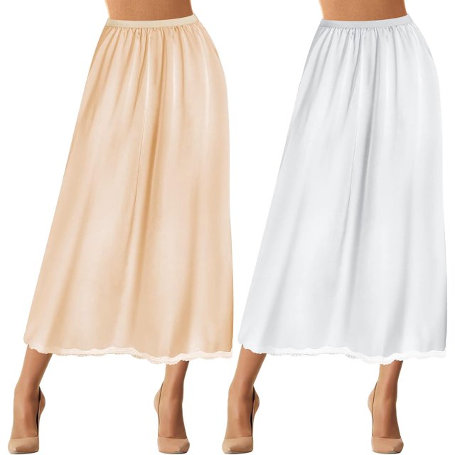 GHSDFBB 2 Pcs Demi-Jupon en Dentelle Long Jupon en Satin pour Femmes sous Robes