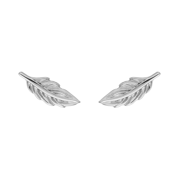 Mystigrey Ariel Feather .925 Sterling Silver Plated Rhodium Stud Earrings for Girls and Women