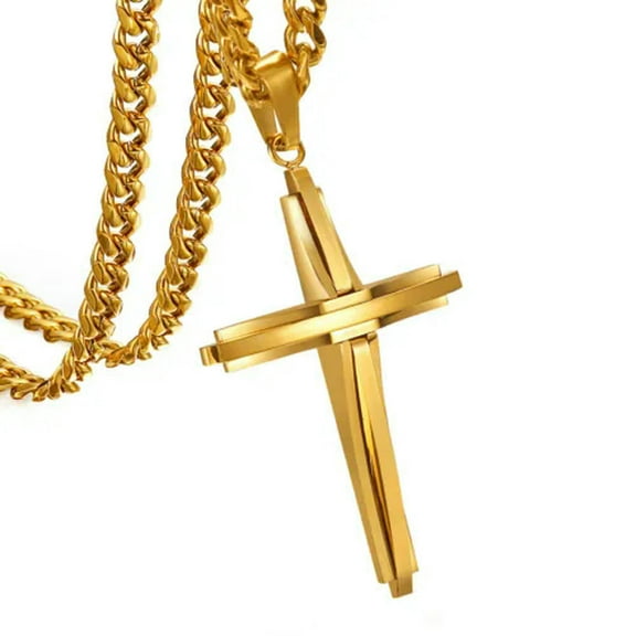 EOEMY 18"-40" Curb Chain Hot Women Men Stainless Steel Crucifix Cross Pendant Necklace-Gold-20Inch Or 50Cm
