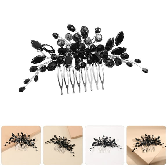 FRCOLOR Rhinestones Hair Side Combs Black Metal Hair Accessories for Women 1Pack