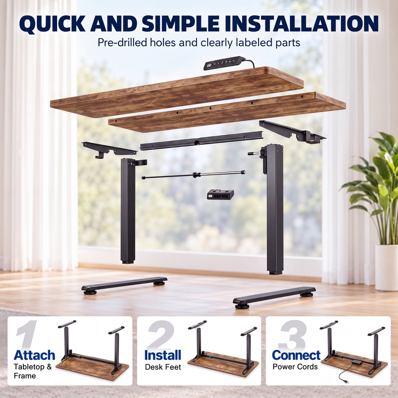 CHITOOMA 48" Electric Standing Desk, Rustic Brown photo 8
