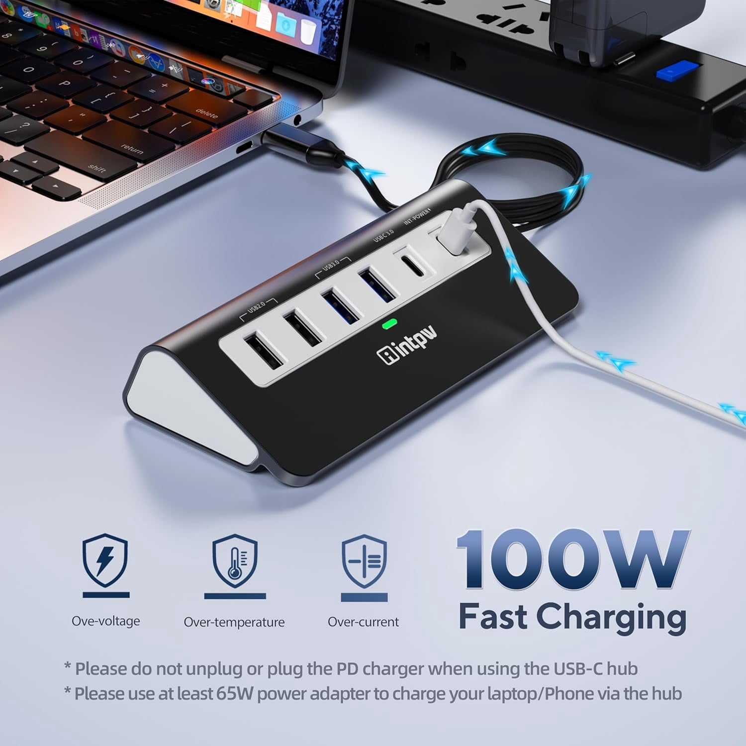 INTPW P9 USB C Hub for Laptop, USB Hub Multiport Adapter with 4K@30Hz HDMI, 100W PD Charging, USB C and USB A Ports, SD/TF Card Reader for MacBook, iPad and Windows PC