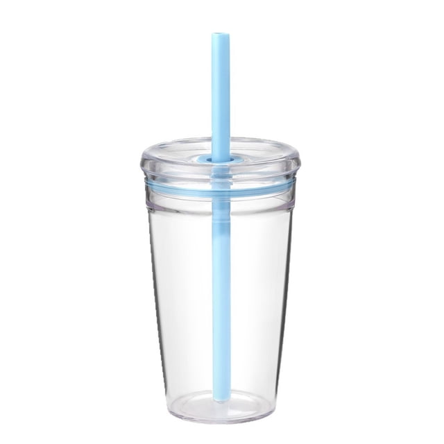 Visland Water Cup with Lid And Straw 450ML BPA-Free Reusable Iced Coffee Cup Clear Plastic Drinkware for Tea Smoothies
