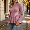 thumbnail image 4 of Hurxie Womens Fall Sweaters Knit Babydoll Peplum Sweater Tops Long Sleeve,Crew Neck,Casual,Pullover,Winter,Crop,Ladies,Soft,Trendy,Ribbed,Ruffle,Work,Going Out, 4 of 6