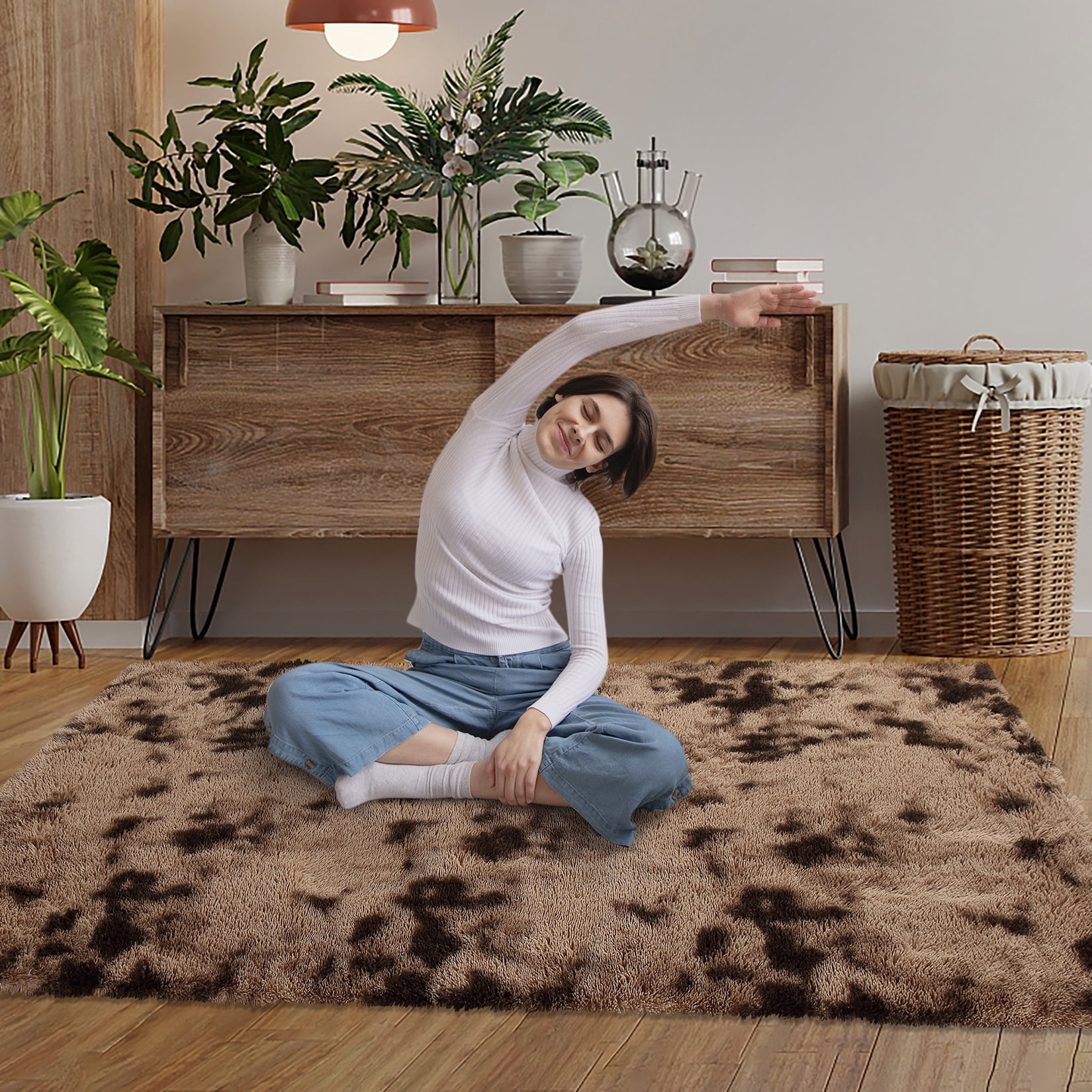 ZACOO 10' x 13' Large Area Rug High-Pile Plush Shag Rug Perfect for Living Rooms, Bedrooms, Dining Rooms, Brown