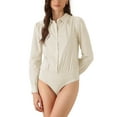 thumbnail image 4 of INSPIRE CHIC Leotard Shirt for Women's Collared Business Casual Button Down Long Sleeves Bodysuit Top XS Beige, 4 of 6