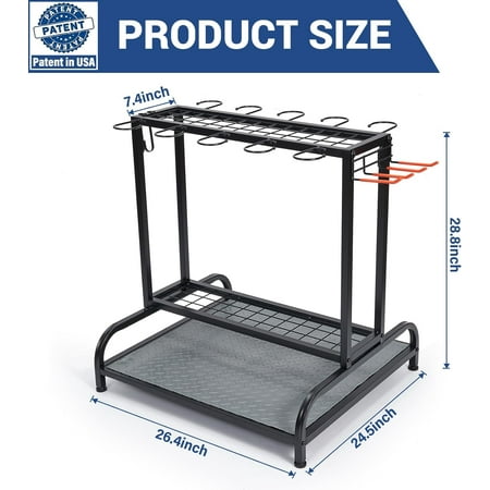 Garden Tool Organizer Yard Tools Rack Holds 55 Long-Handled Tools/Rakes/Brooms for Garage Organization and Storage Shed Outdoor Lawn Heavy-Duty Steel Black Easy Assembly