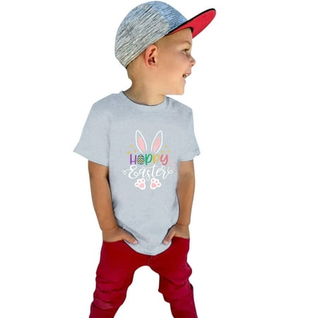 

Wiueurtly Toddler Baby Kids Boys Girls Happy Easter Bunny Shirts Short Sleeve Letter T Shirts Tee Tops 1-7 Years Clothes Tie