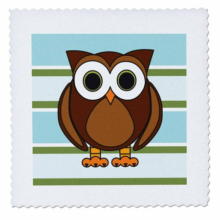 10 Inch Rally Stripes - 3dRose Cute Brown Owl Blue Green Stripe - Quilt Square, 10 by 10-inch