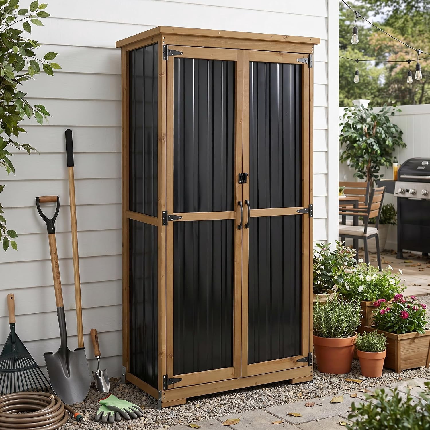 PETSCOSSET Outdoor Storage Cabinet Waterproof, Vertical Tall Shed