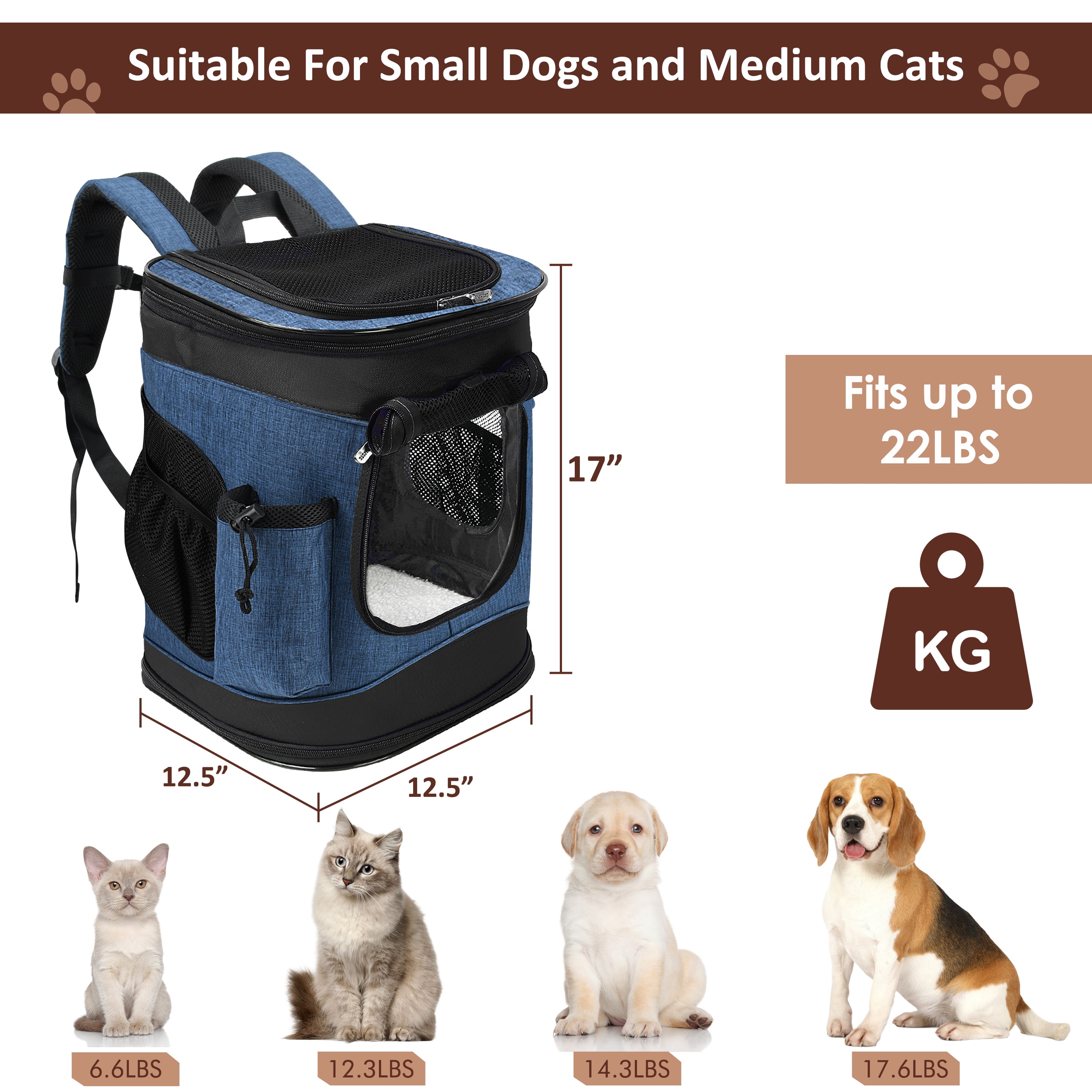 Pawse Pet Carrier Foldable Backpack for Small Cats Dogs And Puppies Upto 18 LBS, Airline-Approved Two-Sided Entry Padded Back Support Travel Carrier for Hiking, Walking, Cycling & Outdoor