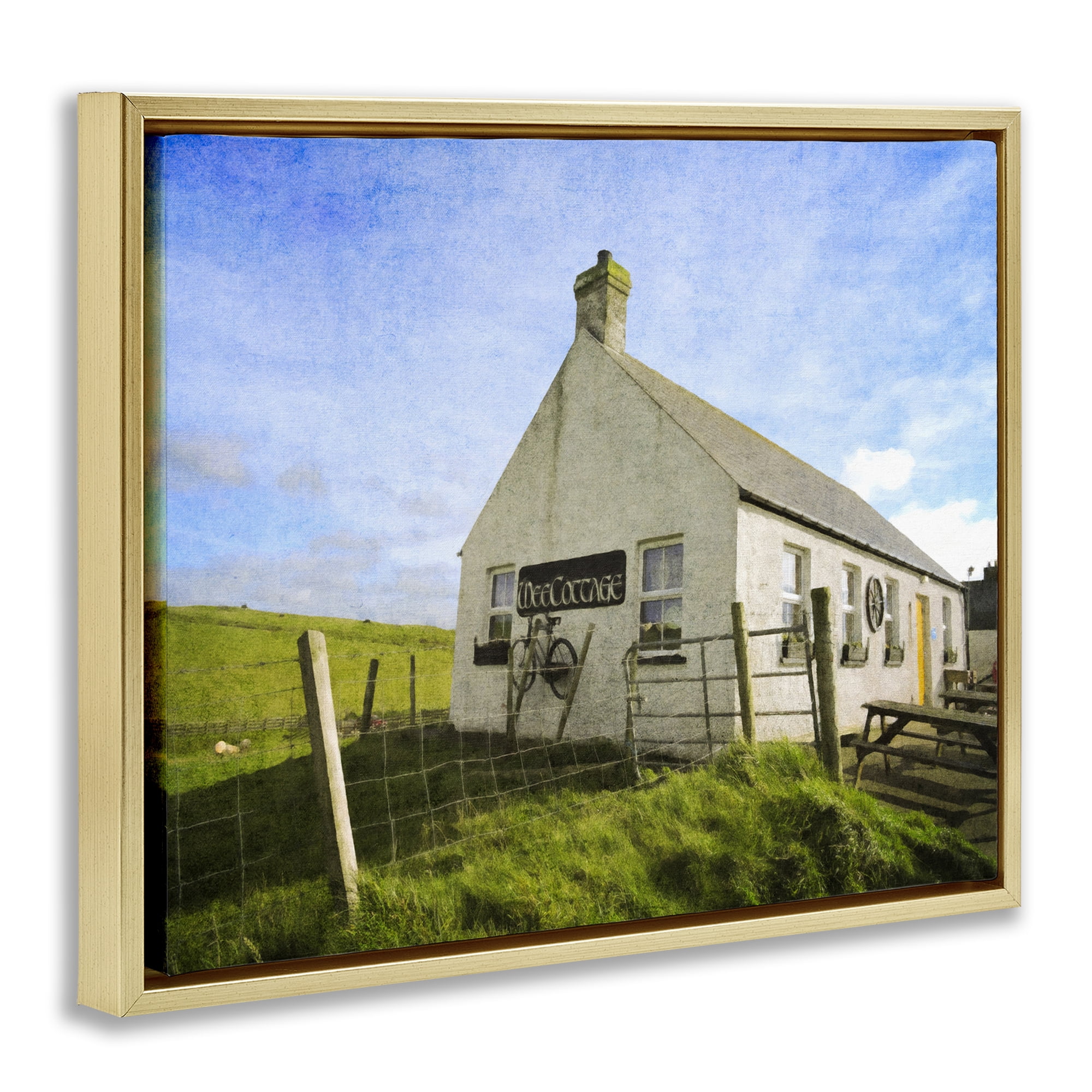 Stupell Industries Wee Cottage Countryside Landscape & Nature Painting Gold Floater Framed Canvas Art Print Wall Art, 21 x 17