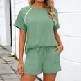thumbnail image 2 of BOOMNY Womens 2 Peice Workout Shorts Sets Solid Short Sleeve Tops Shorts Outfits for Women Summer Casual Matching Sets, 2 of 5