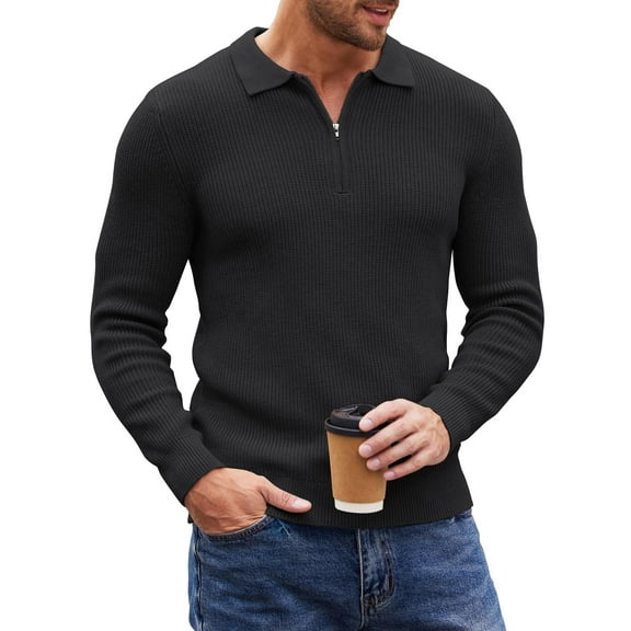 COOFANDY Polo Shirts for Men Quarter Zip Pullover Classic Sweater Polo Long Sleeve Slim Fit T Shirts Casual Fall Fashion Sweaters