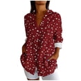 thumbnail image 3 of Camisas de cuello de la tripulación de manga corta para las mujeres impresas de la blusa de la apariencia del lino con el cuello girado hacia abajo botón mangas de manguito Top de verano casual, 3 of 6
