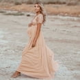 thumbnail image 4 of zuwimk Maternity Dress Women's Split Long Maternity Dress Short Sleeve Ruched Pregnancy Women's Lace Maternity Ruffles Short Sleeved Dress Long Dress Photography Flying Sleeve Dress, 4 of 5