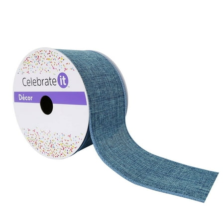 UPC: 0191518420470 | 2.5 Denim Faux Linen Wired Ribbon by Celebrate It™ Décor